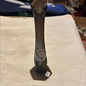 Westmoreland brown satin hand painted glass antique Floral Vase